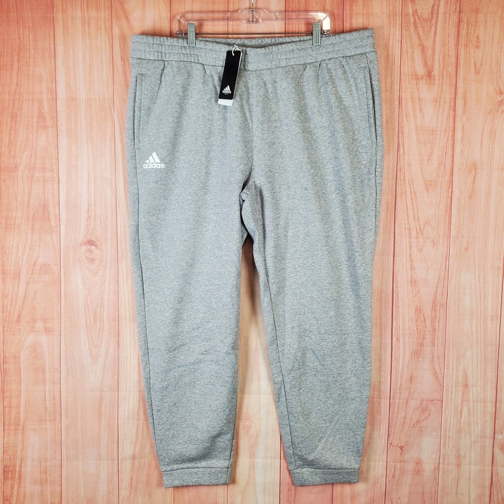 Adidas Mens Jogger Pants Sz XL Gray Cotton Tapered Leg‎ Pockets Elastic Waist